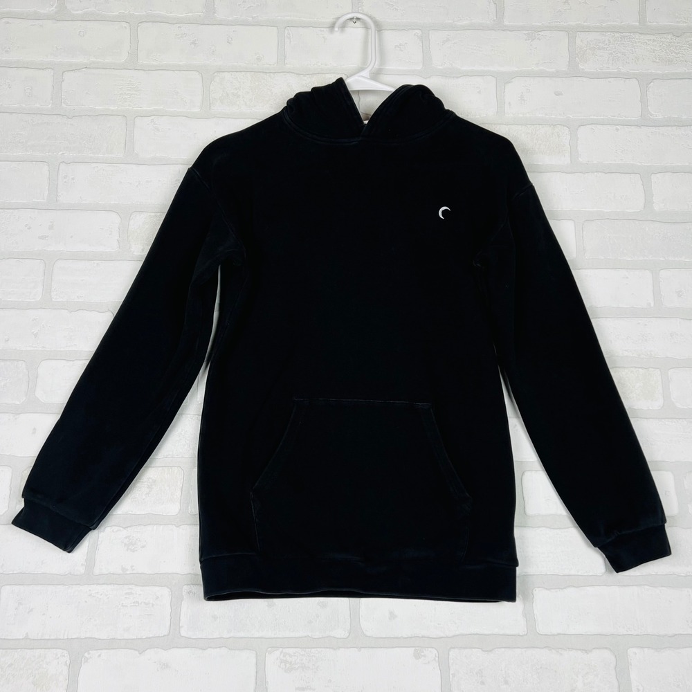 Kids Black Grey Zyia Crescent Moon Hoodie Sweatshirt Celestial Pocket Top 12-14